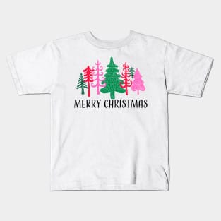 Merry Christmas greeting with whimsical trees Kids T-Shirt